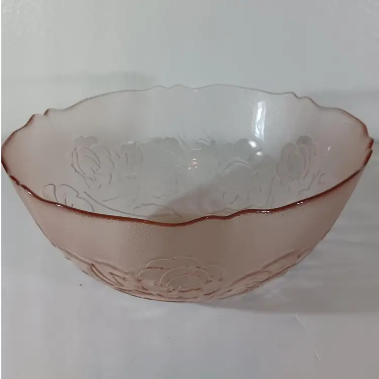 Vintage Large ARCOROC France ROSA PINK Glass Serving Salad Bowl ROSES 9"