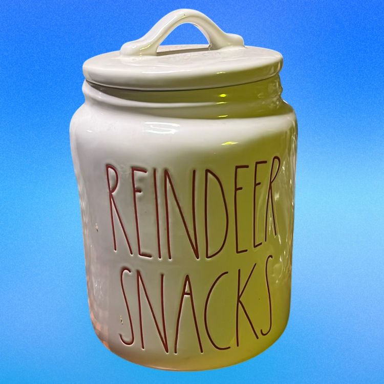 15. rae dunn reindeer snacks cookie jar canister