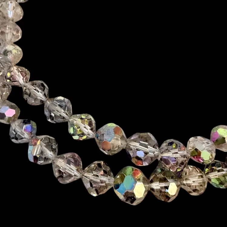 Signed Laguna Grey Austrian Crystal AB Double Strand Chocker Necklace 14” To 16” As Is