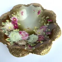 Nippon Hand-Painted Moriage Chrysanthemum Bowl Antique