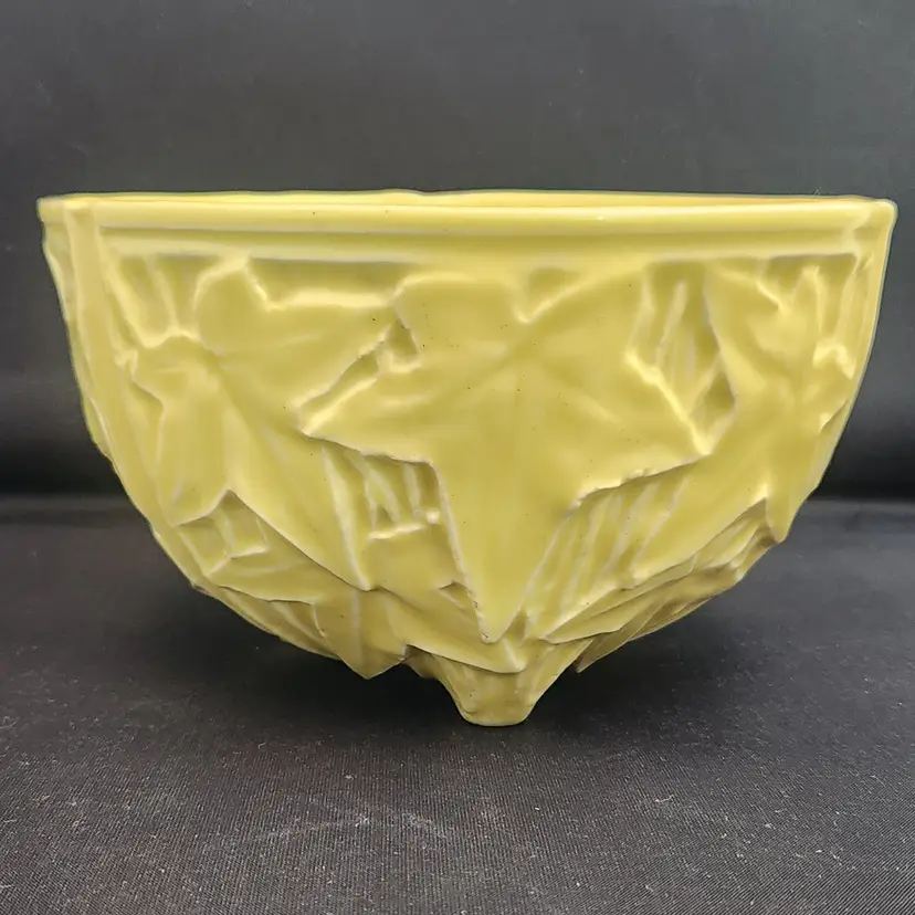 Rare McCoy Pottery Ivy Leaf Hanging Flower Pot Yellow 3-D Footed Planter for Succulents Plants - USA