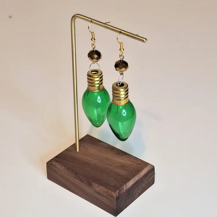 Christmas Ornament Earrings Green Christmas Light Bead Accent