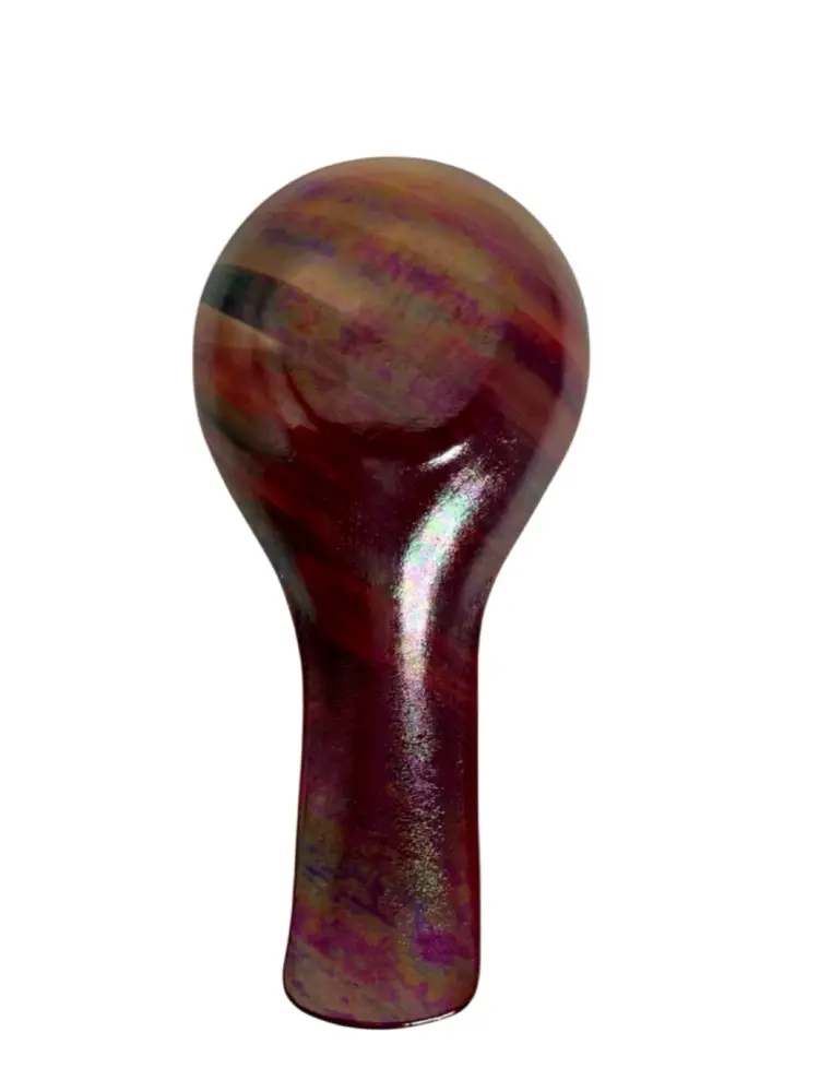 Large Modern Spoon Rest Cherry Red/ Dichroic Red & Yellow Slag Glass Base
9” x 4-3/8”