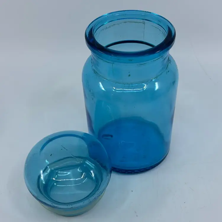 Belgium Blue Glass Apothecary Jar Bubble Lid 7"
