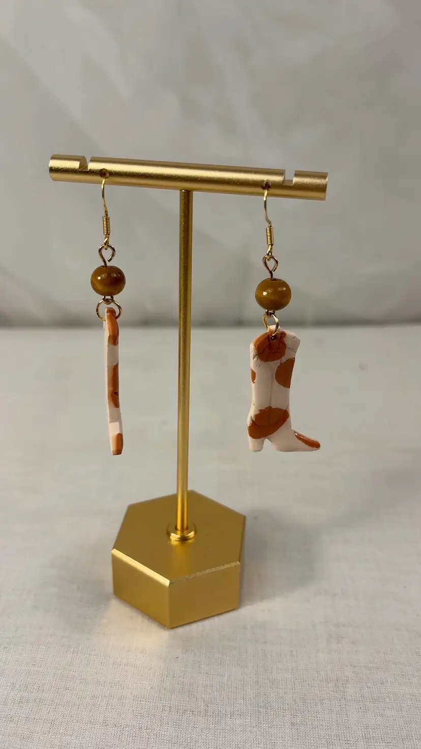 Rodeo Cowboy Cow Print Boot Earrings