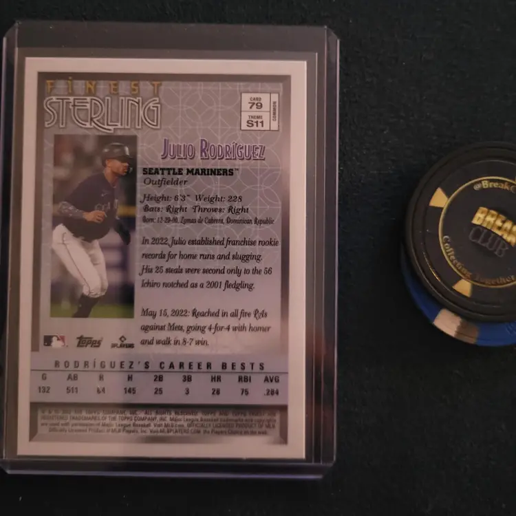 Julio Rodriguez 2023 Topps Finest Flashbacks Sterling Baseball Card Seattle Mariners