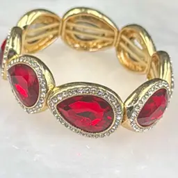 Monet Red And Gold Tone Tear Drop Stretch Bracelet