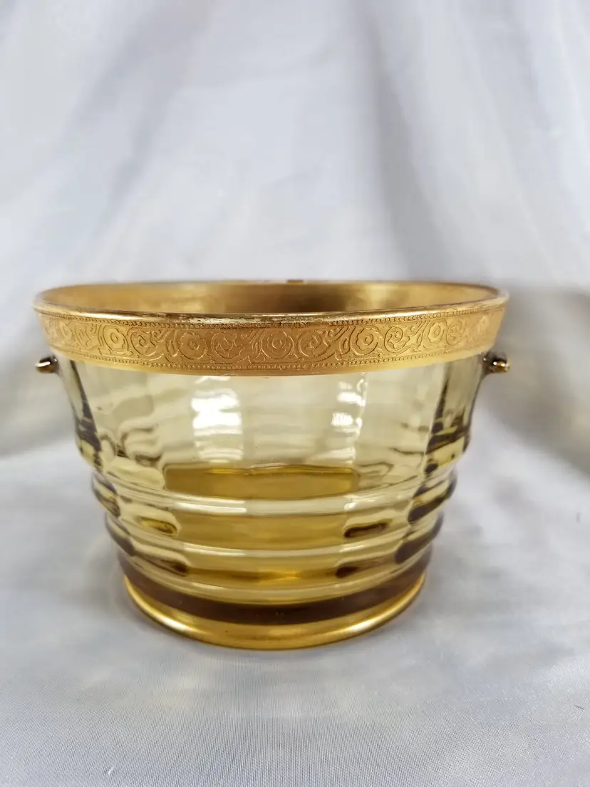 Vintage Depression Paden City Amber Gold Encrusted Glass Ice Bucket Tub