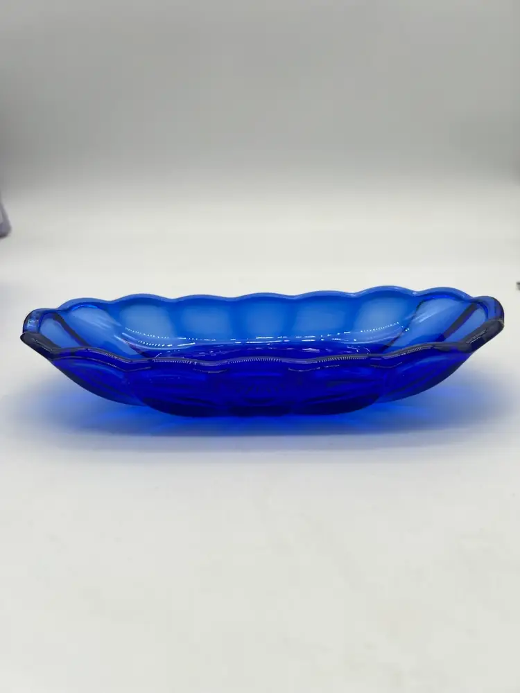 Set Of 4 Vintage Anchor Hocking Fountainware Cobalt Blue Glass Banana Split Dishes