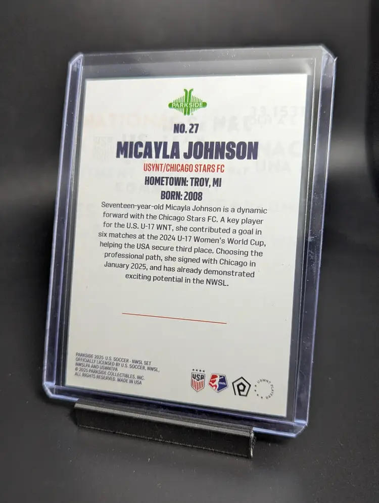 2025 Parkside NWSL/USWNT Club and Country Shimmer Foil Micayla Johnson Chicago Stars