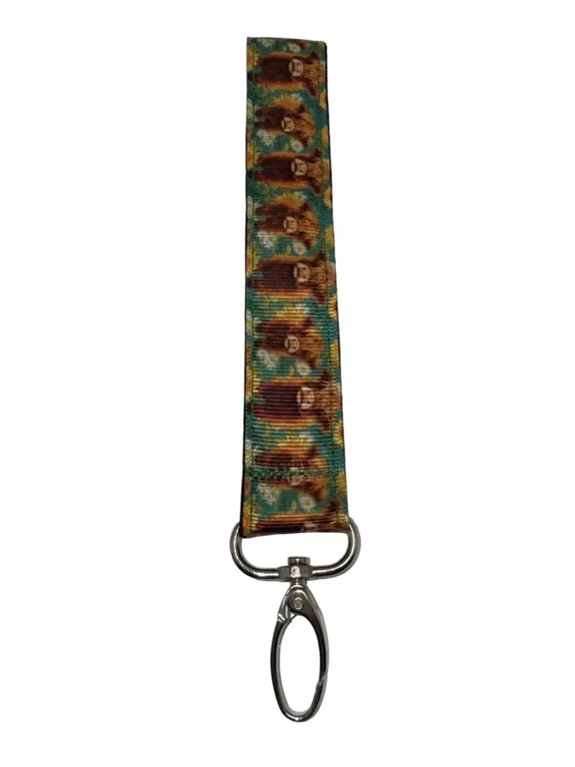 Lanyard Keychain Key Holder Wristlet Highland Cow Farm Pattern NEW Handmade 7.5”