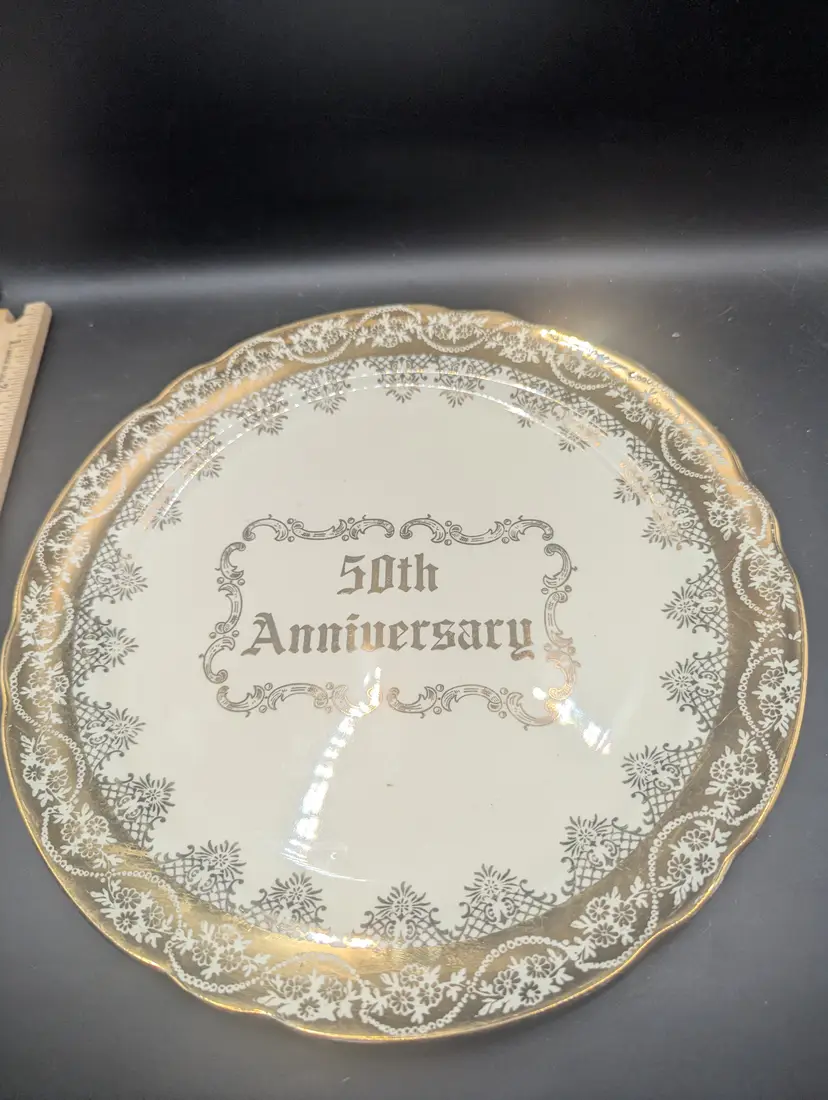 Vintage 50th Anniversary 10" Celebration Plate Eastern China 22K Gold Trim