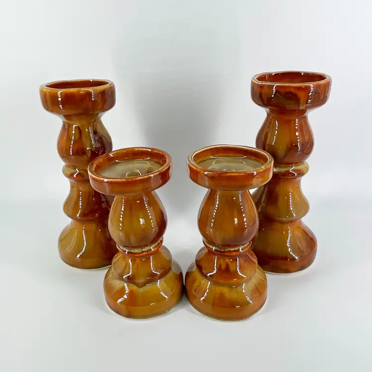 Vtg Signed Richie Watts Good Earth Pottery Handcrafted Candle Holders Pristine Brown Drip