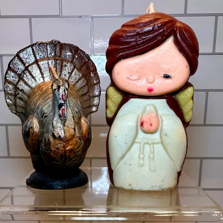 Vintage Gurley Turkey 3-1/2"& W&F Mfg Angel 4” Wax Candles Unlit