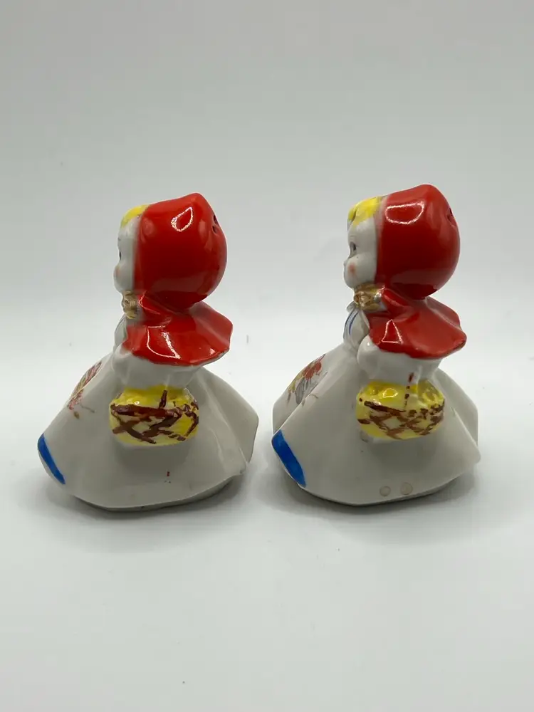 VTG Pair of Ceramic HULL Little Red Riding Hood Salt & Pepper Shakers