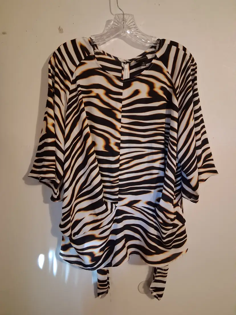 Ladies XL Pull Over Zebra Print WORTHINGTON Blouse Gather Waist (B30)