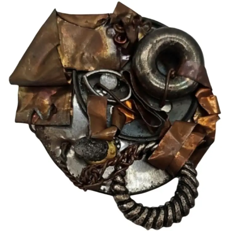 Handmade Mixed Metal Art Pin of Found Objects