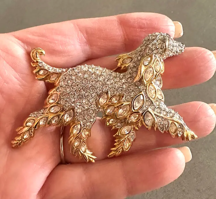 Swan signed Swarovski Crystal Irish Setter Dog Pin Brooch