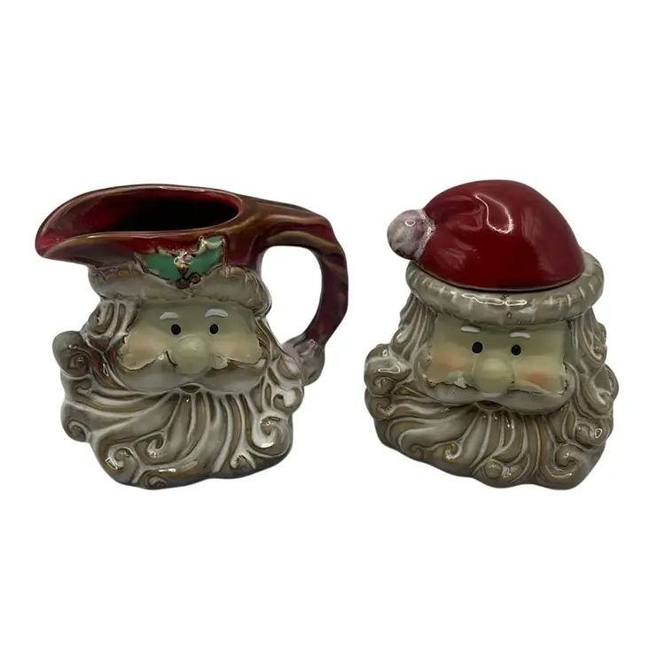 Vintage Old World Santa Claus Sugar And Creamer Set, Both Are Approximately 3-1/2” Tall