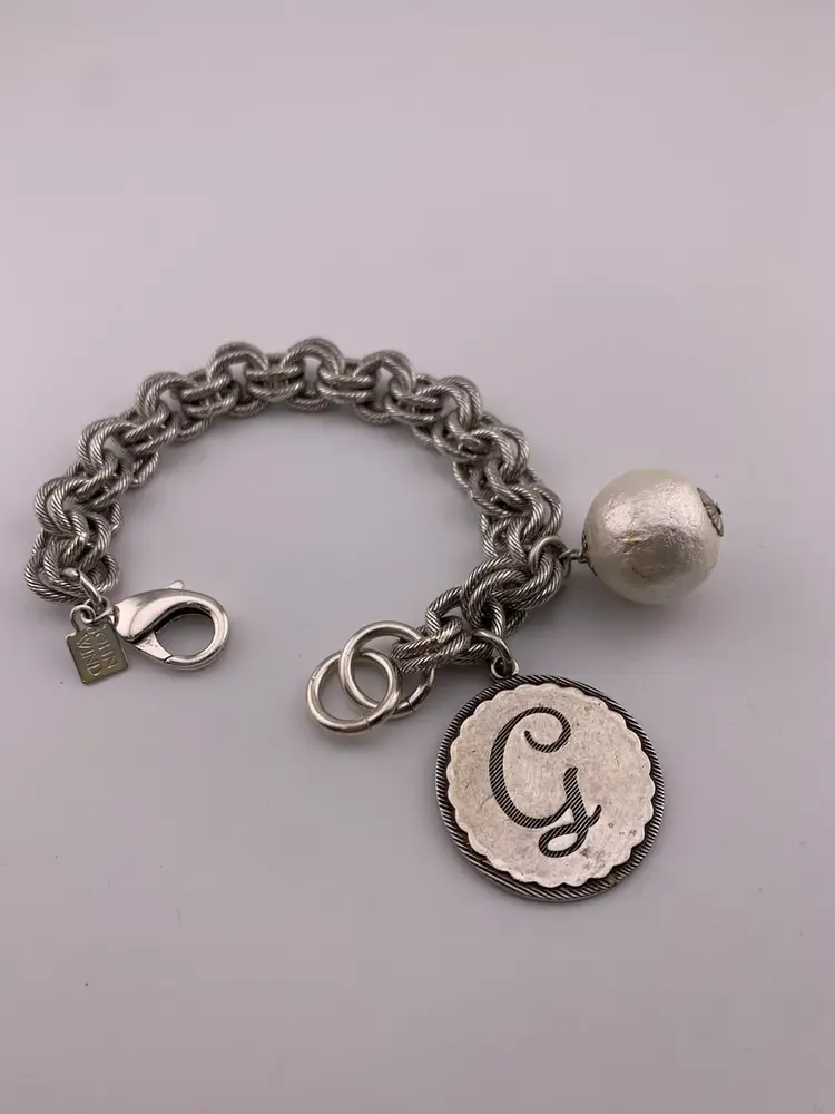 John Wind Sorority Gal Silver Tone Bracelet Initial ‘G’