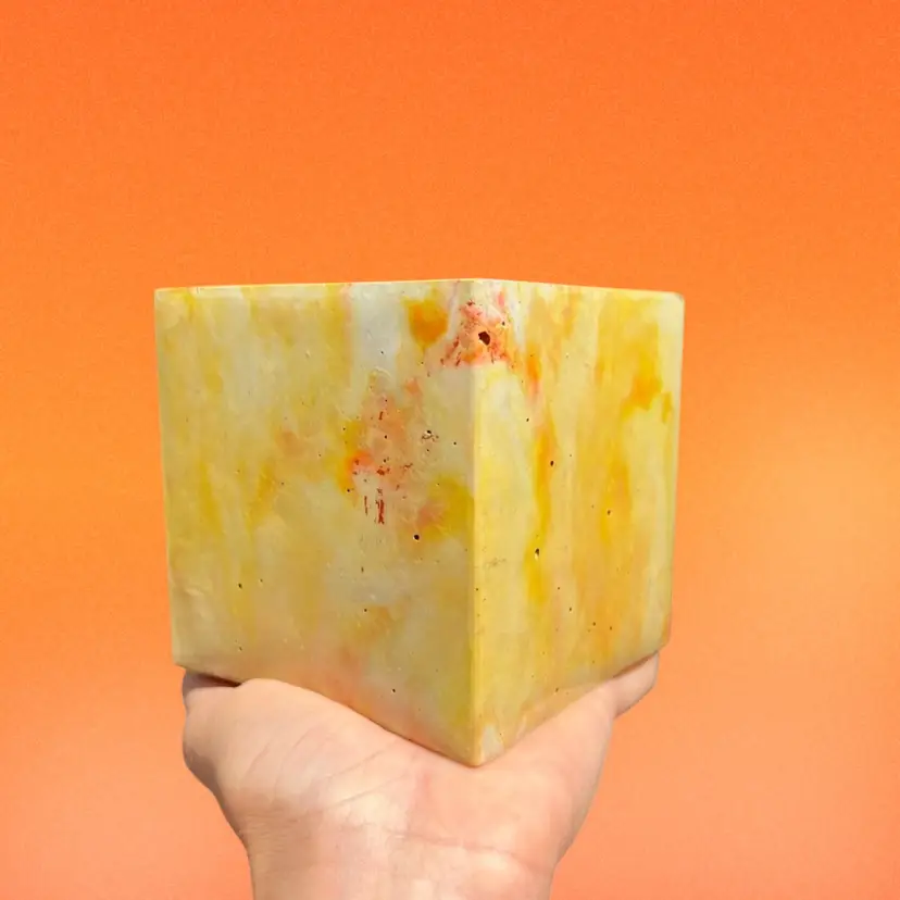 4β Yellow & Orange Square Concrete Planter