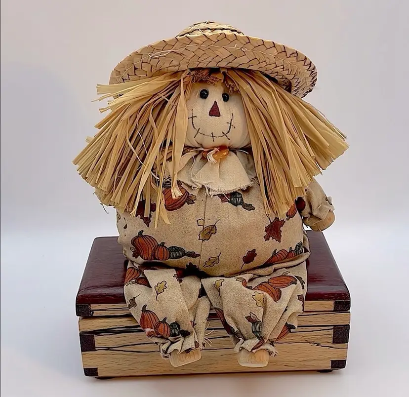 Handmade, Scarecrow Shelf Sitter, Raffia Hair, Straw Hat, Sand-filled. Cute!