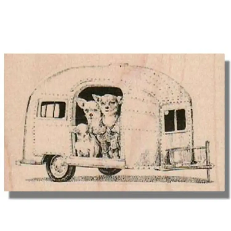 Dog Family In Airstream Trailer Rubber Stamp