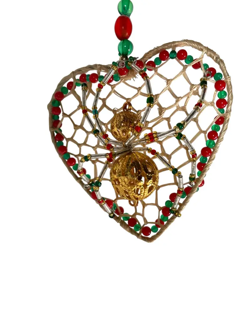 Christmas Spider Ornament On Woven Heart Assembled Made By Me