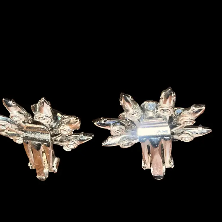 Pair of Vintage Aurora Borealis crystal cluster clip-on earrings Starburst