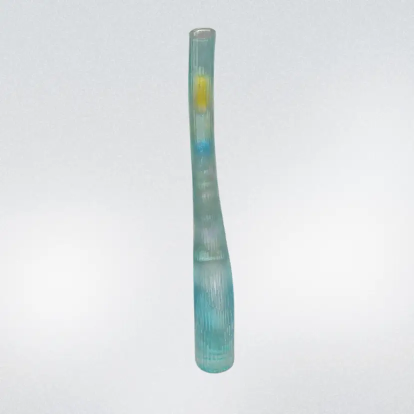 19.5” Blue Ribbed Recycled Glass Vase From Spain