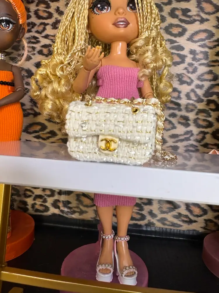 Luxury White Tweed Like Doll Handbag