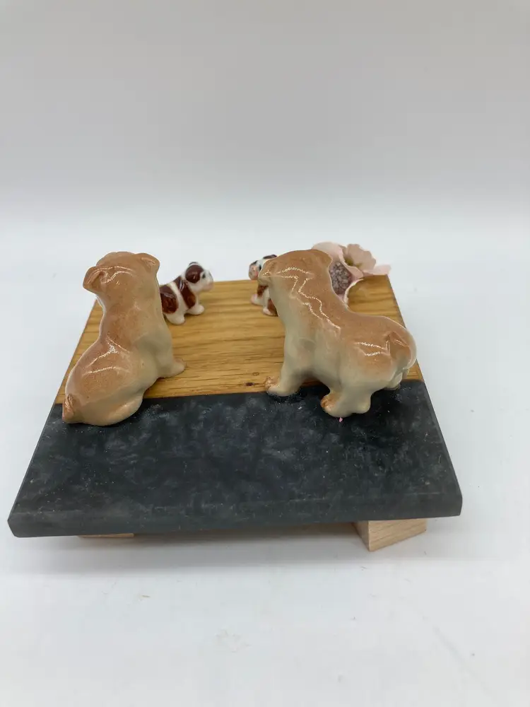 Pug Dogs Assemblage on a Wood and Resin Base