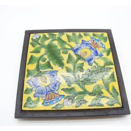 Vintage Hand Painted Ceramic Tile with Metal Base Hot Pad