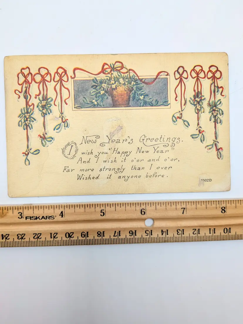 E65. POSTMARKED 1918 PURPLE 2¢ STAMP NEW YEARS GREETINGS POSTCARD