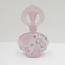 Fenton 6.5" Hand Painted Rose Pink Satin Glass Perfume Bottle Flowers