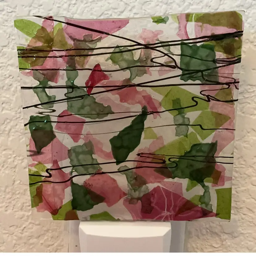 FFT Made by Me! Fused Glass Nightlight Wicked Confetti Design 4” x 4” Studio Art Handmade