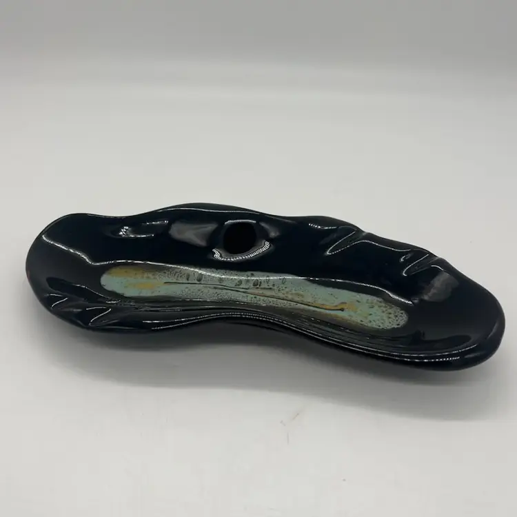 Vintage MCM Plymouth Products Drip Glaze Black Aqua Turquoise Ashtray Trinket Change Dish Catchall