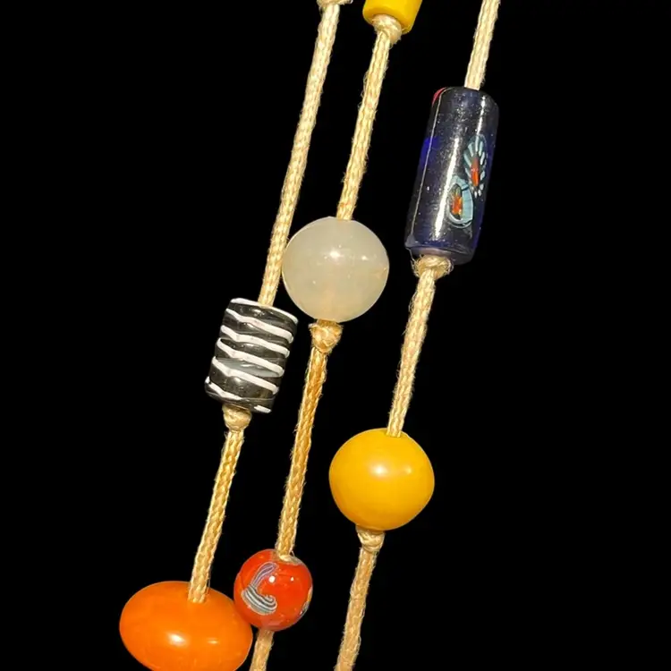 Long Beaded Bohemian Style Multi Strand Natural Twine Necklace | 30”