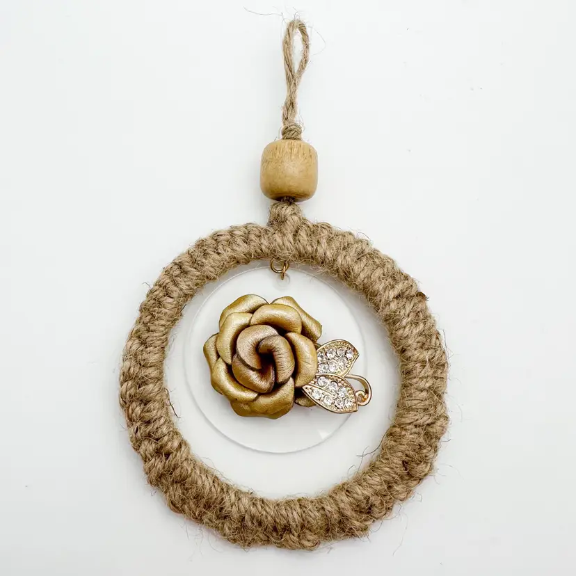 Leather Rose Handmade Bauble Ornament Repurposed Jewelry Gold