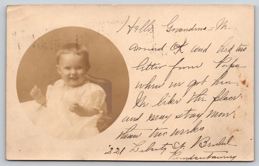 Postcard RPPC Children Happy Baby Real Photo Round Vignette - 8872