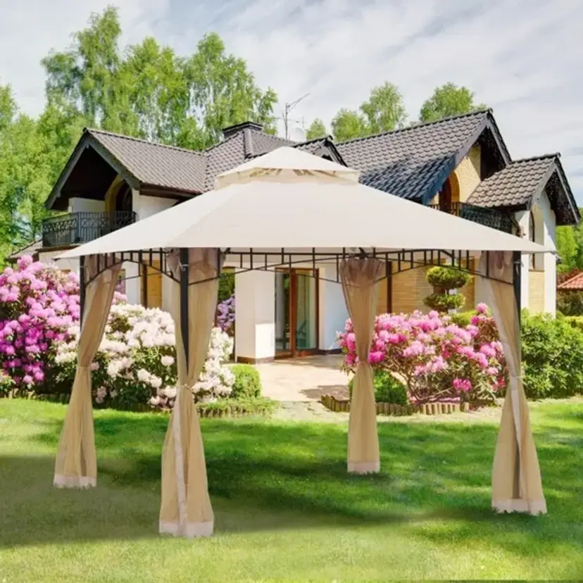 10ft X 10ft Outdoor Patio Gazebo Canopy Tent Beige-AS