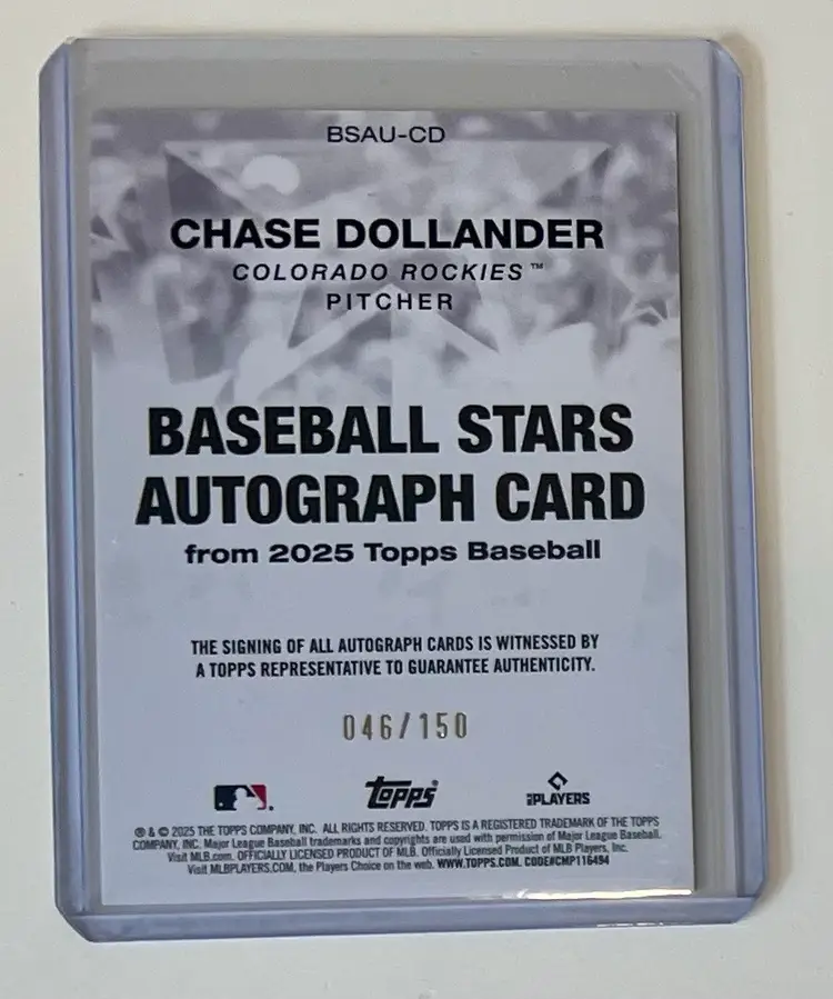 Chase Dollander RC Baseball Stars Auto Blue /150 Colorado Rockies