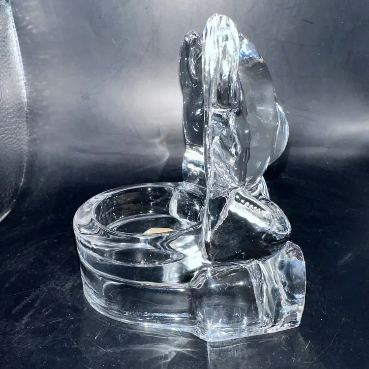 Pristine Vintage Partylite Clear Glass Teddy Bear Votive Candle Holder GLOWS