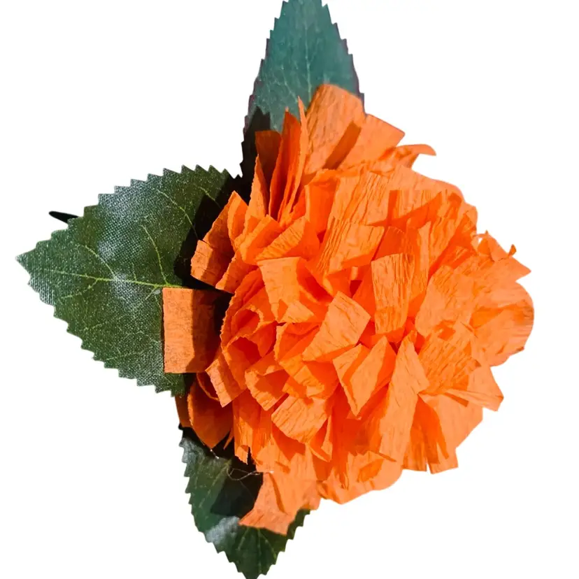 Vibrant Crepe Paper Flowers Made By Me Orange Color Marigold Carnation Blossom 3.5-4” Diameter Blossom And 5.5-6” Tall Overall