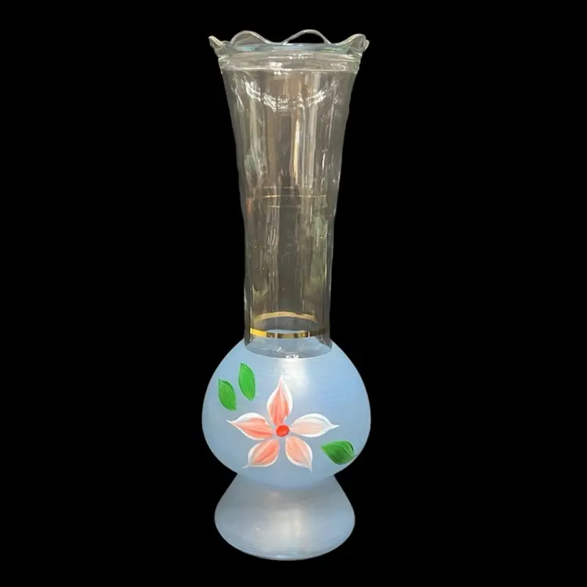 MARKDOWN! Bartlett Collins Handpainted Floral Blue Vase ~9β x 2.75β diameter