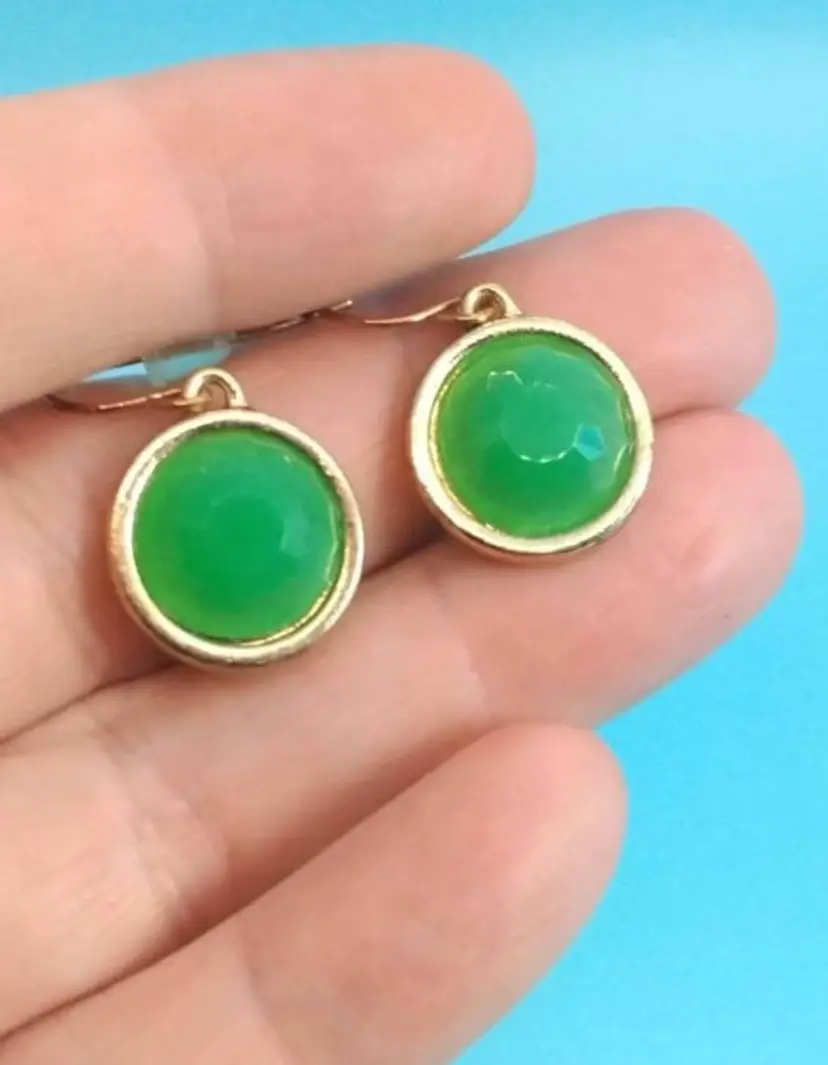 Vintage Green Gemstone Earrings, Marked Italy