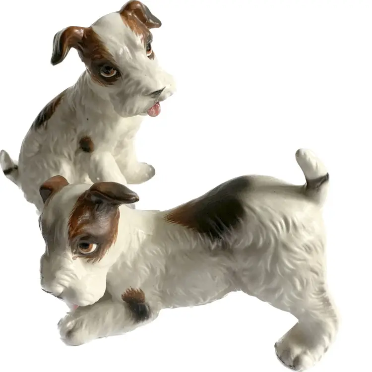 Lefton Pair of Playful Terriers ~~ Porcelain Hand~Painted Vintage Bisque