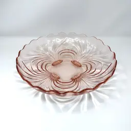 Pink Glass Console Bowl – Cambridge Caprice Swirl Footed Round Dish 1930s  (0022-26)