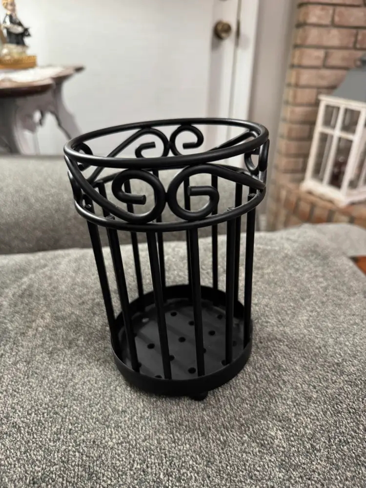 Black Wrought Iron Utensil Holder Or Glass Jar Candle Holder
