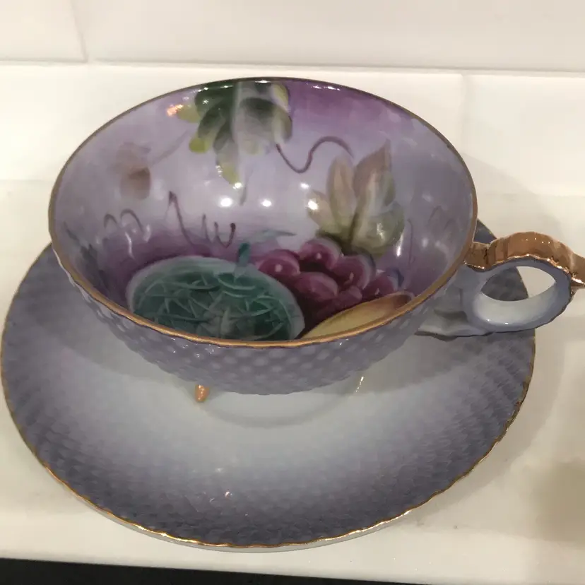 Vintage Lefton Handpainted Three Footed Cup And Saucer